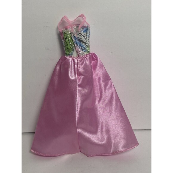 Barbie Formal Pink Gown Sheer Mesh Chest Straps Silver Bodice Satin Like Skirt - Picture 5 of 5